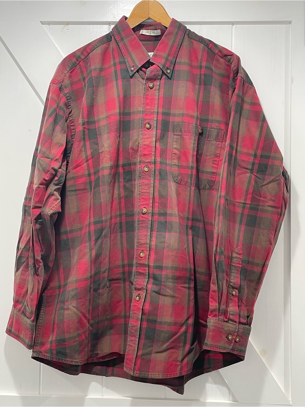Vintage Orvis Plaid Shirt XL Red Khaki Black L/S Heavy Cotton Men’s Button Down